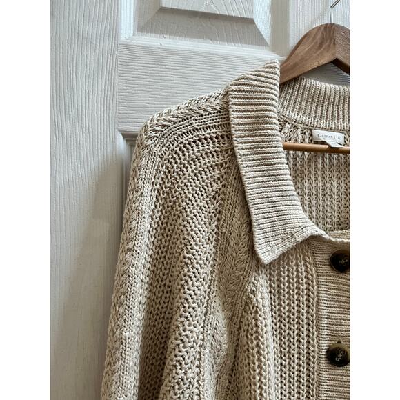 Garnet Hill Ecru Maren Linen & Organic-Cotton Cardigan Size Large Style 500532 - Picture 7 of 15